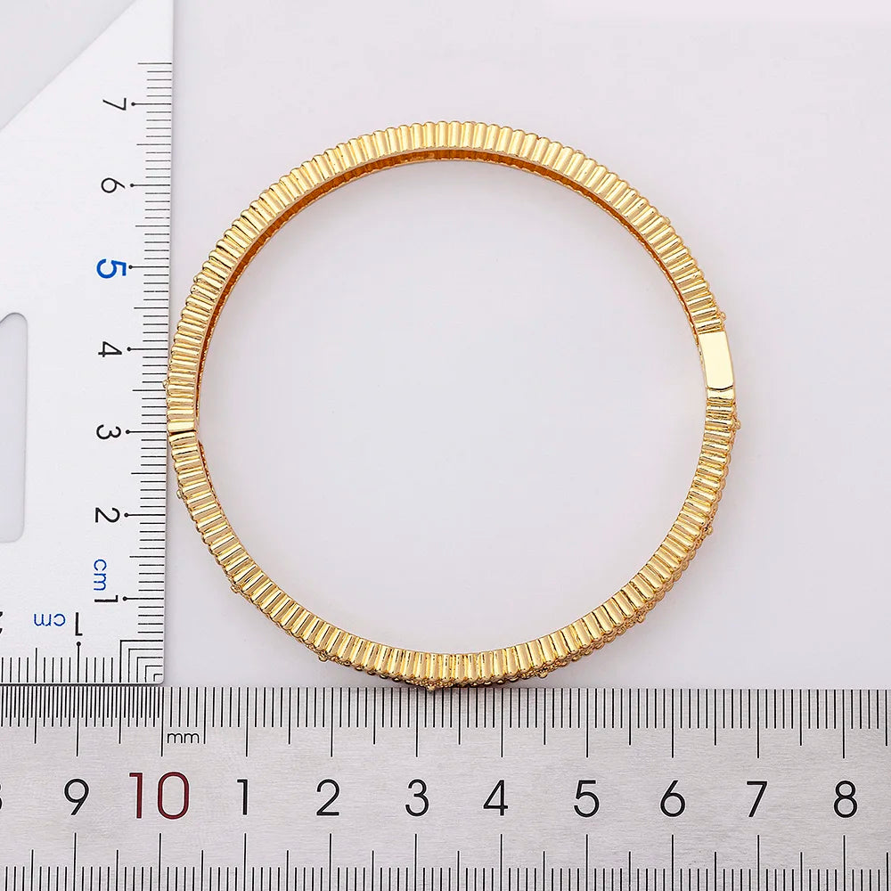 Nidin New Trendy Luxury Styles Famous Brand Jewelry Gold Color Copper Zircon Bangles Female Hollow Crystal Party