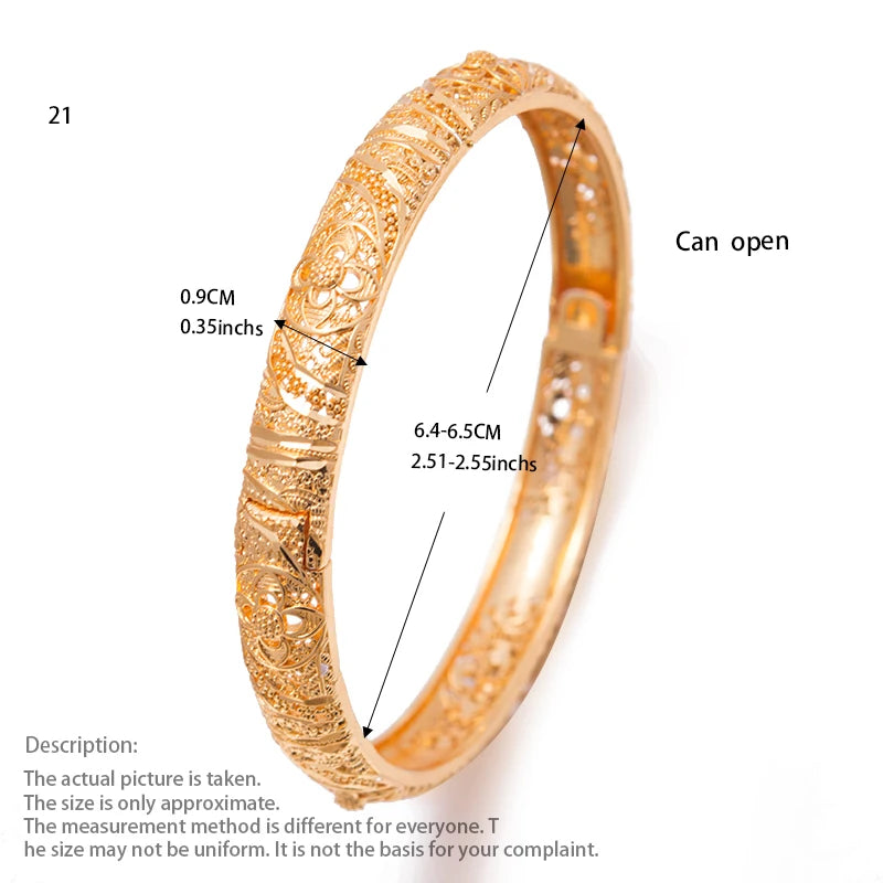 4Pcs Set 24K Dubai Bangle Women Gold Color Jewelry Copper 18 k GF Dubai Bracelet for Women for Occasions wedding bridal