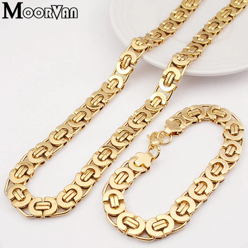Moorvan Stainless Steel Jewelry Set Fashion Bracelet Necklace Sets 11mm Width Jewelry