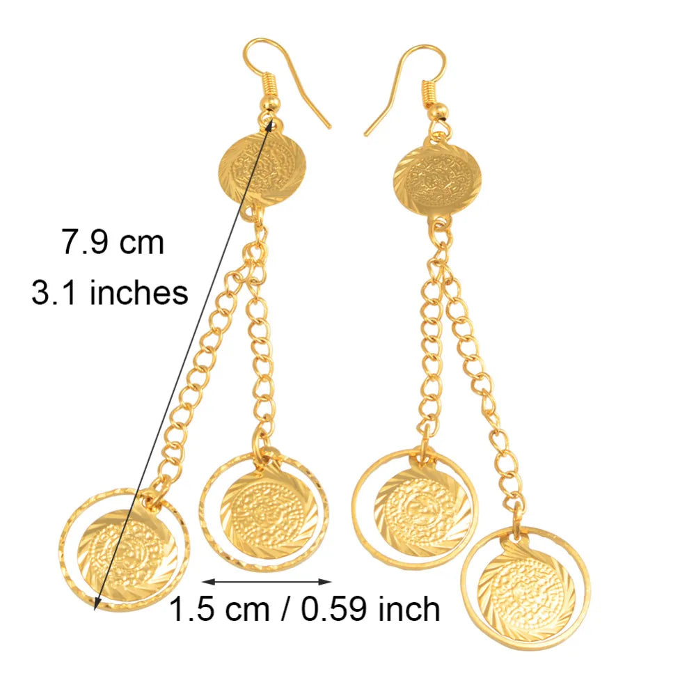 Anniyo Coin Money Sign Gold Color Drop Earrings Ancient Coins Jewelry Women