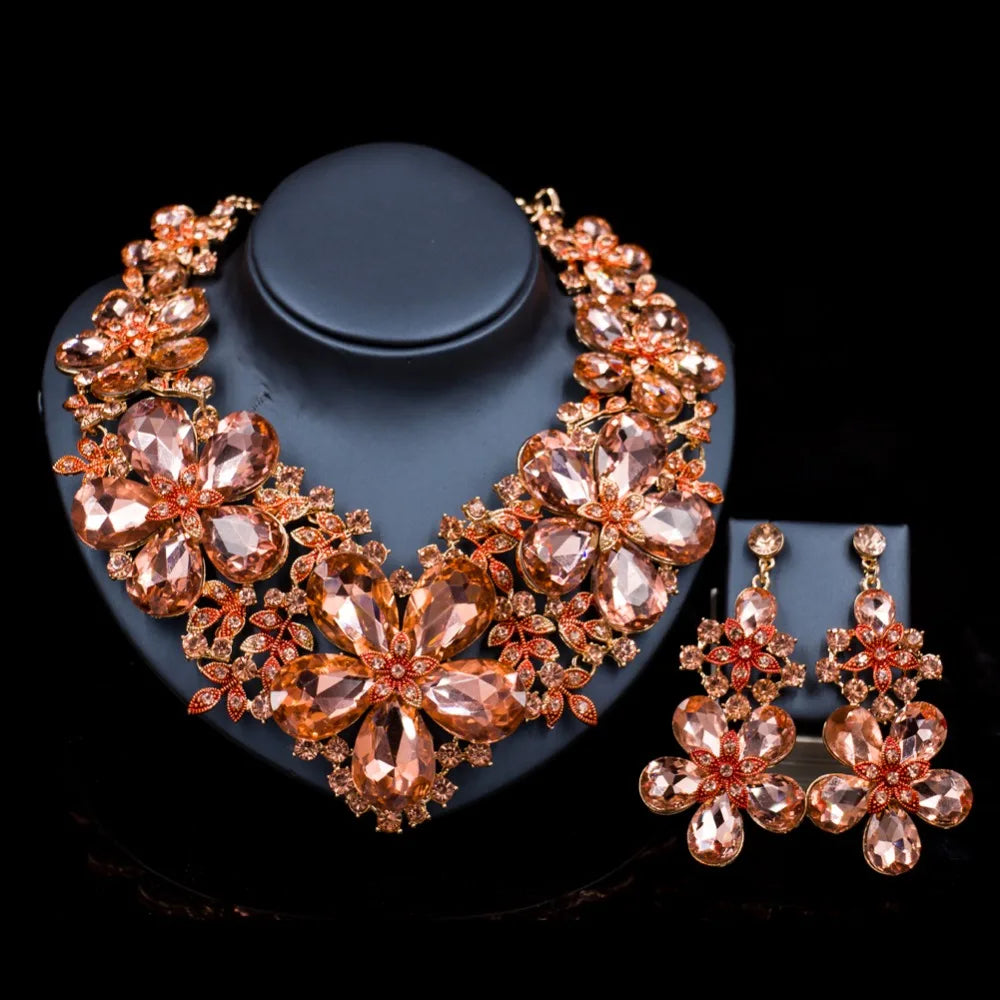 LAN PALACE wedding jewelry set big flowers necklace and earrings for party