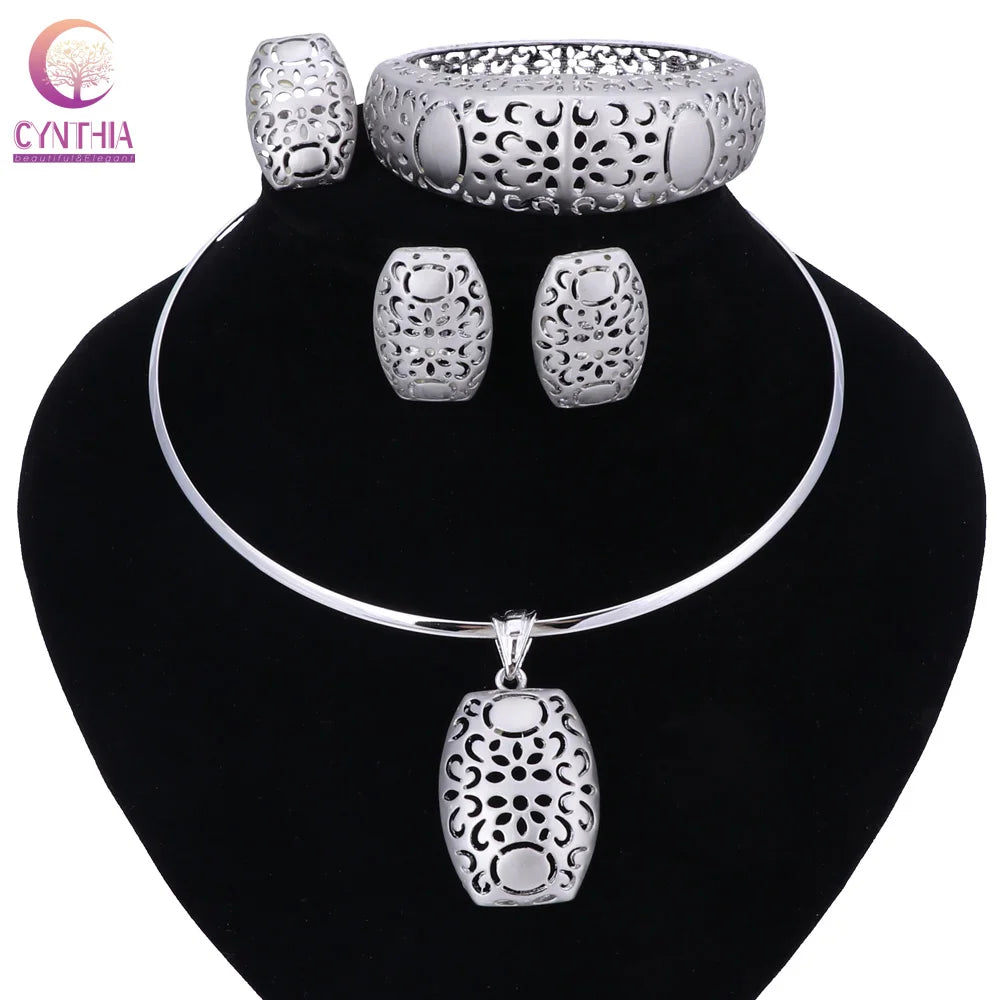 Beads Jewelry Sets Color Necklaces for occasions and Party Fashion Flowers Hollow Jewelry Accessories