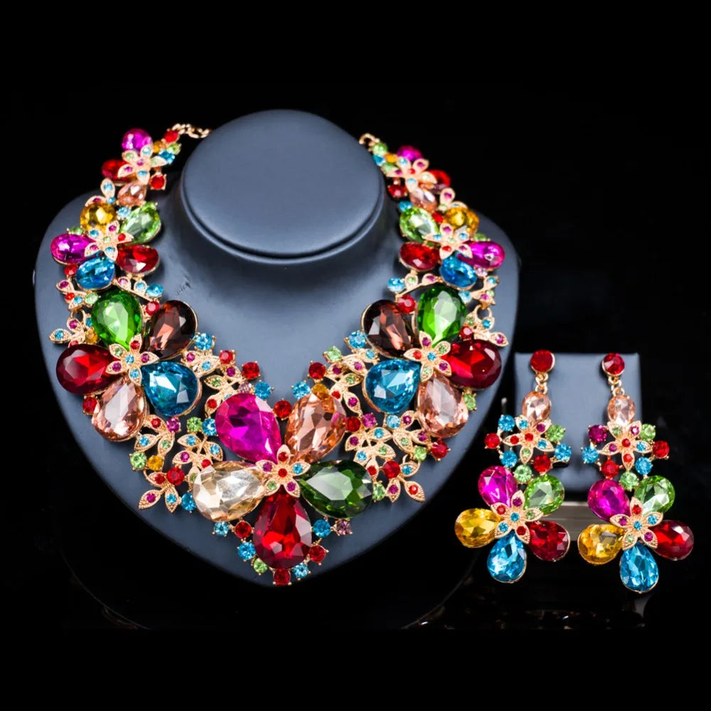 LAN PALACE wedding jewelry set big flowers necklace and earrings for party