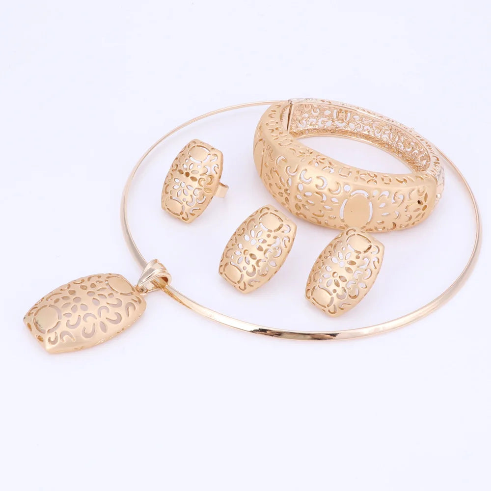 Beads Jewelry Sets Color Necklaces for occasions and Party Fashion Flowers Hollow Jewelry Accessories