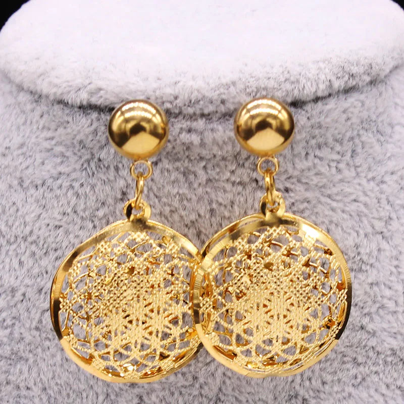 Flower of Life Stainless Steel Jewelry Set Women Hollow Gold Color Necklace Earrings Set Jewelry