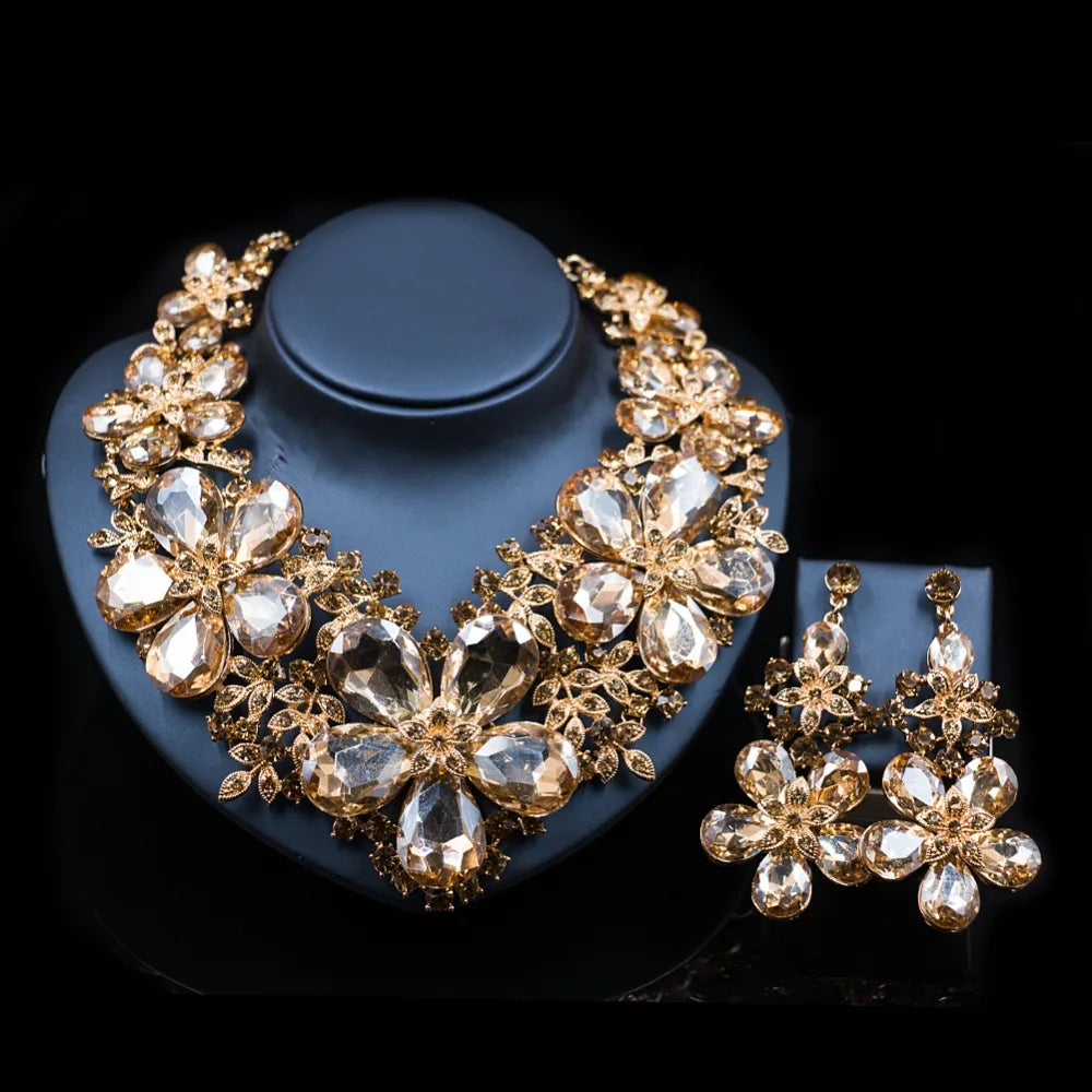 LAN PALACE wedding jewelry set big flowers necklace and earrings for party