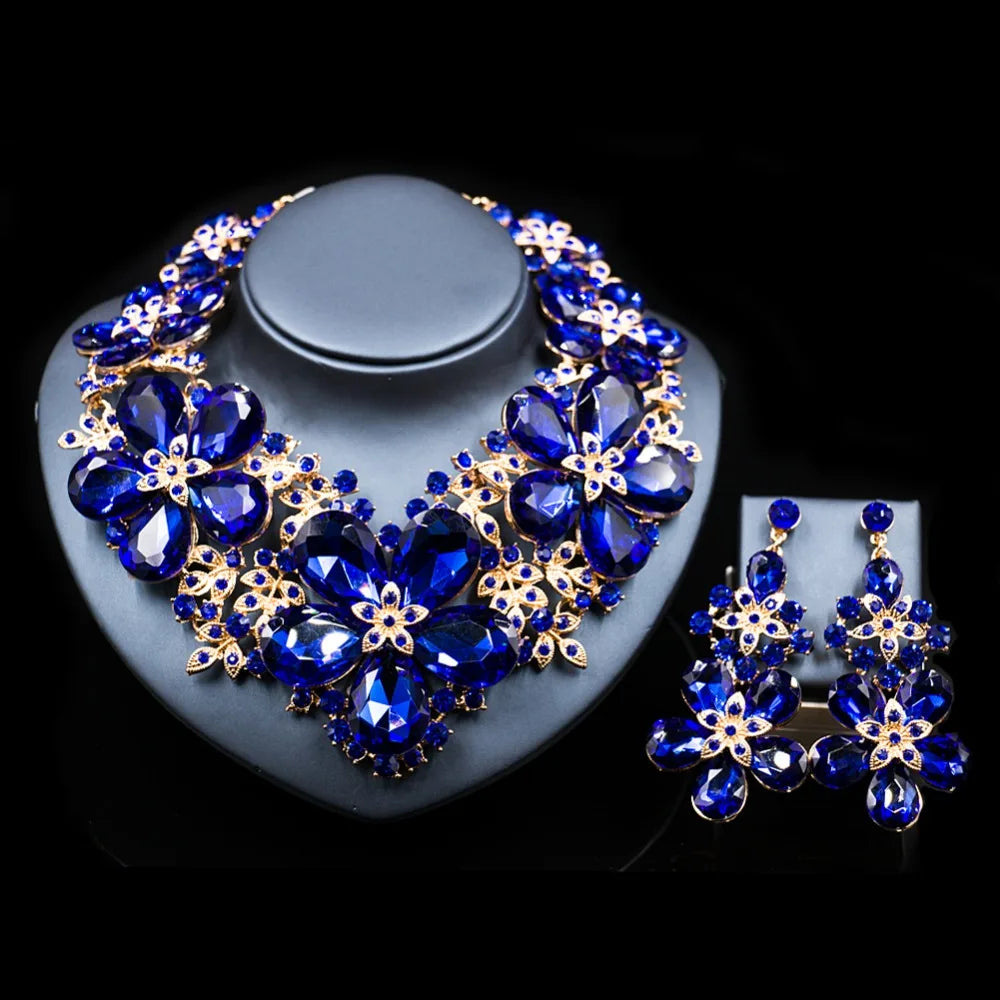 LAN PALACE wedding jewelry set big flowers necklace and earrings for party