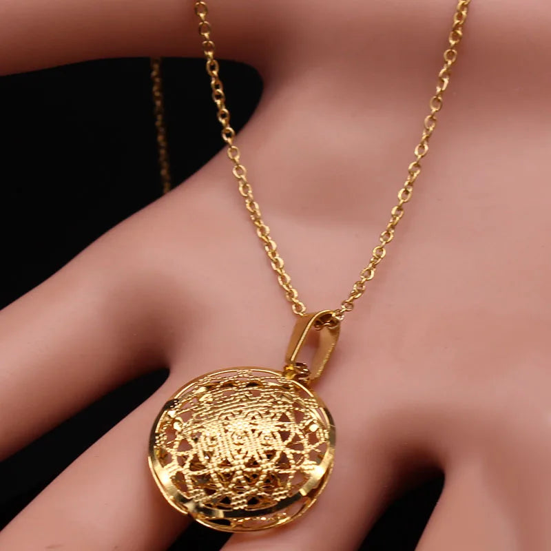 Flower of Life Stainless Steel Jewelry Set Women Hollow Gold Color Necklace Earrings Set Jewelry