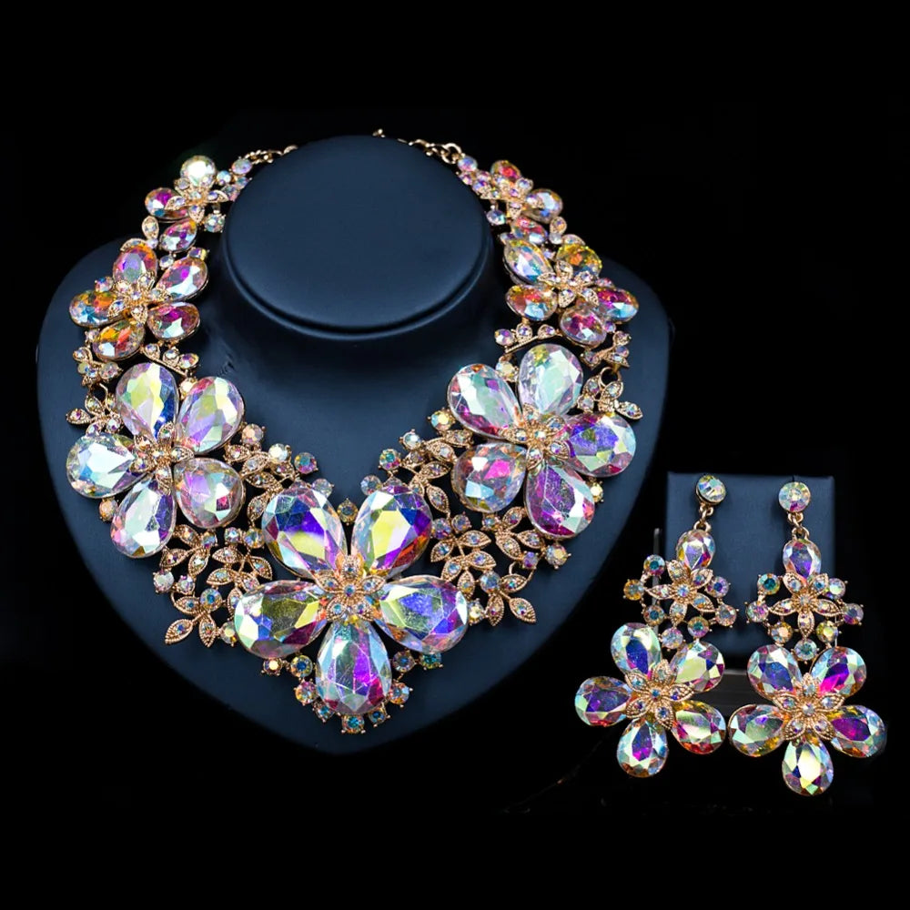 LAN PALACE wedding jewelry set big flowers necklace and earrings for party