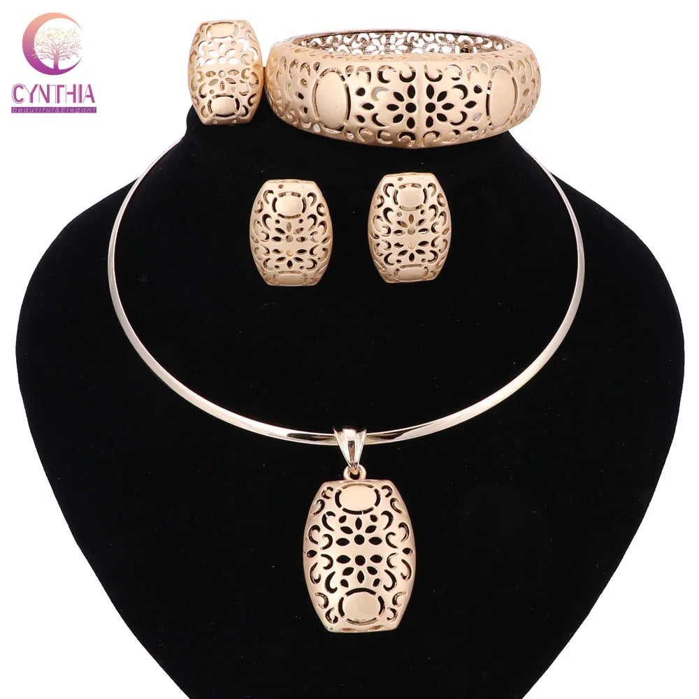 Beads Jewelry Sets Color Necklaces for occasions and Party Fashion Flowers Hollow Jewelry Accessories