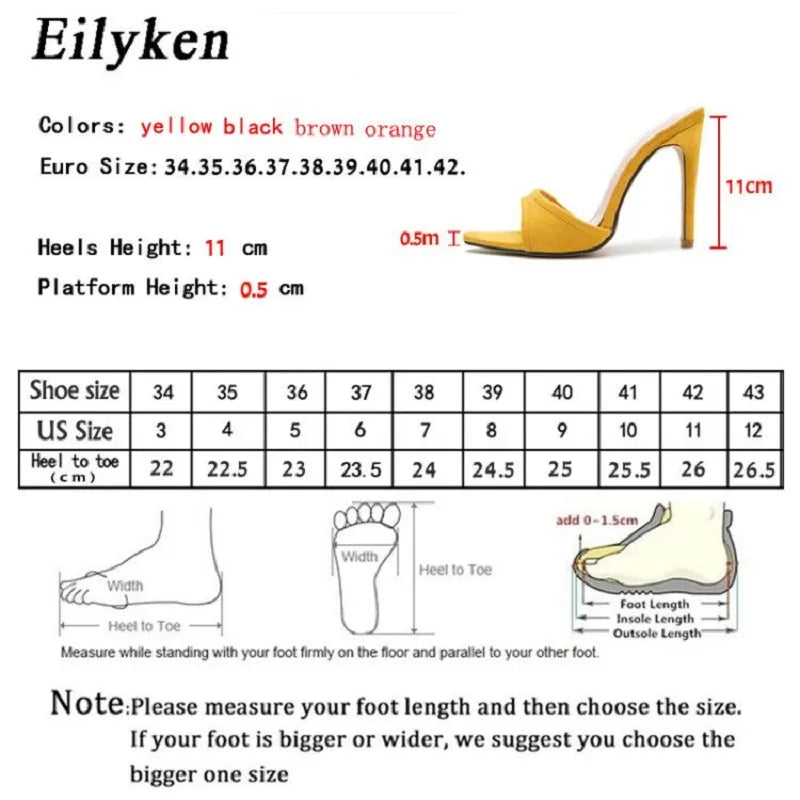 Eilyken Fashion Women Slippers Pointed Toe High Heels Sandals Sexy Slippers Party Slides Mule Ladies Shoes