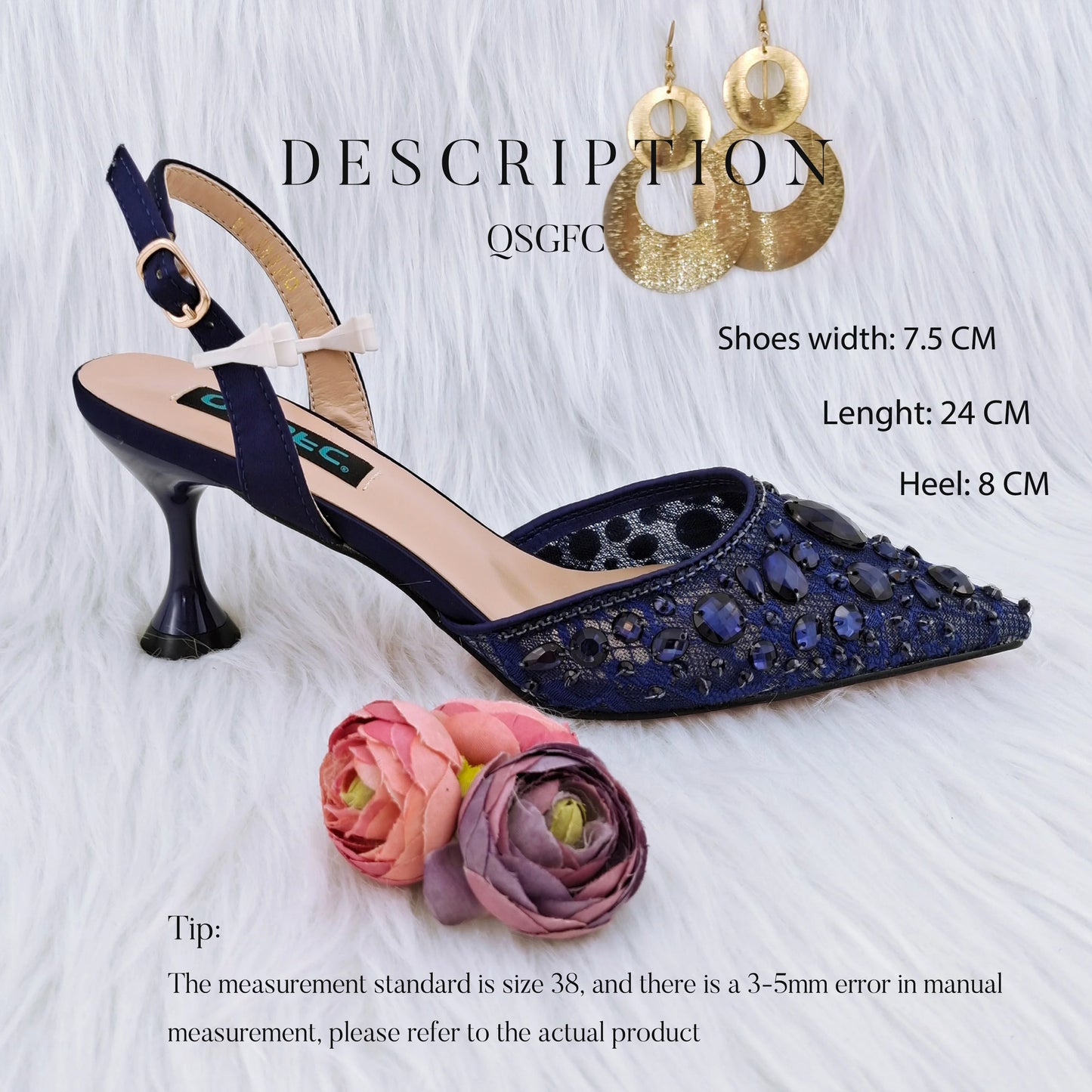 QSGFC Italian Design Ladies Party Shoes and Bag Fashion Lace Mini Bags and Mid Heel Pointed Shoes