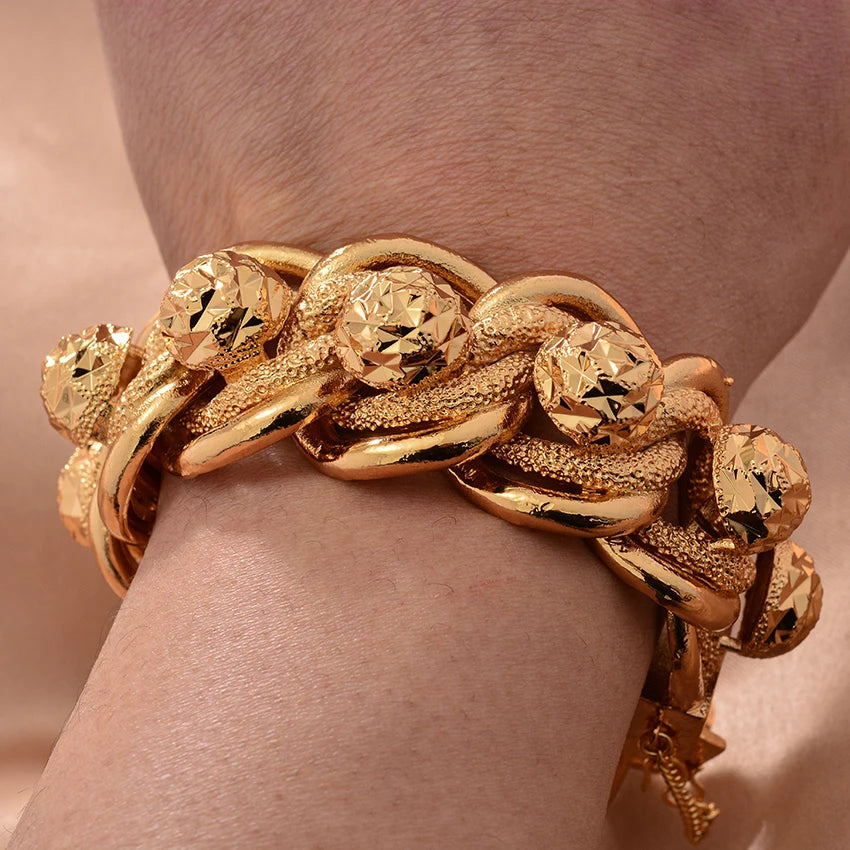 Dubai Gold Color Bracelets For Men Women Wedding Link Chain Middle Eastern style Jewelry Bracelet
