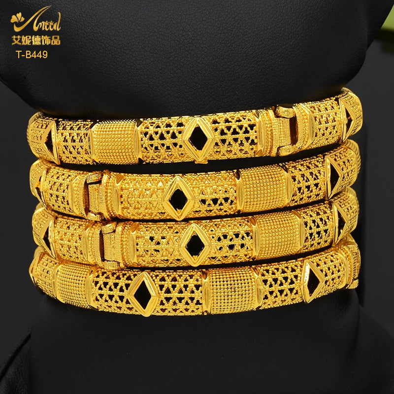 ANIID Luxury Dubai Gold Color Bangles For Women 24K Gold Plated Indian African Bracelets Charm Wedding Ethiopian Arabic Jewelry