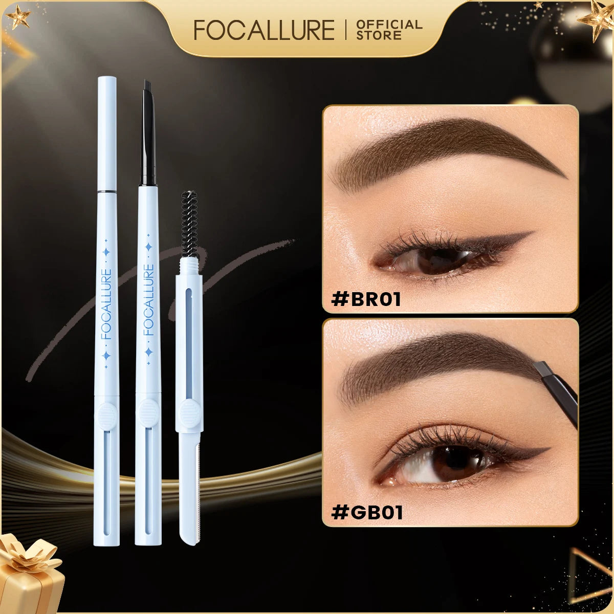 FOCALLURE Eyebrow Pencil Waterproof Long-lasting 3 In 1 Ultra Fine Triangle Eye Brow Makeup Cosmetics