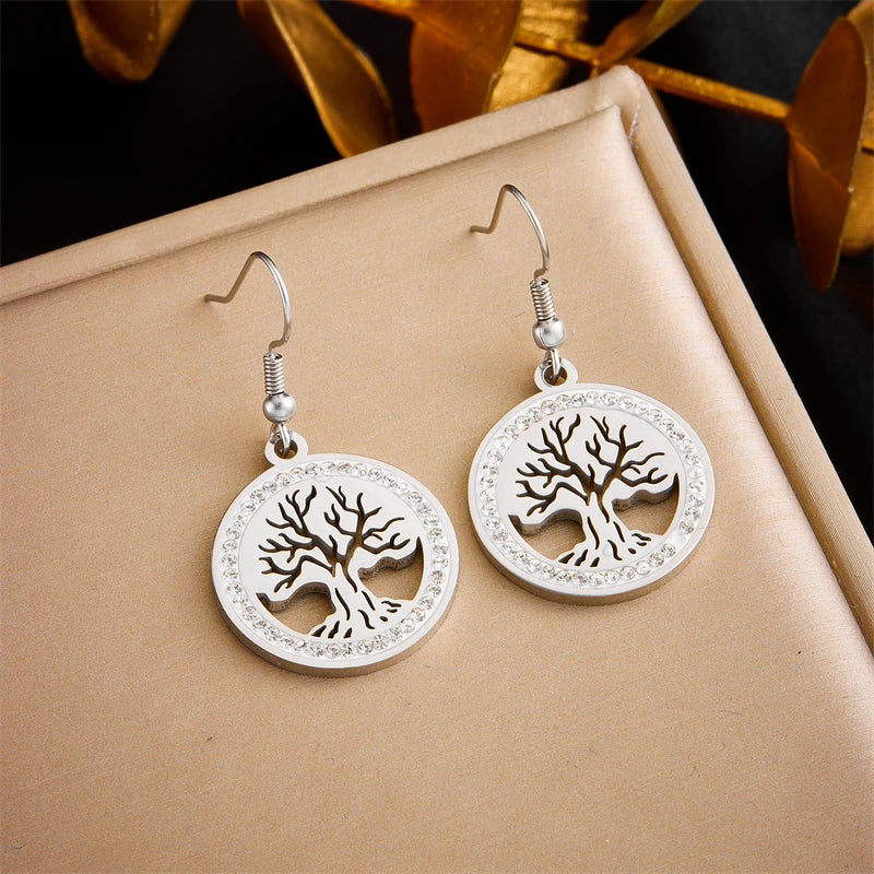 DIEYURO 316L Stainless Steel Snake Flower Round Drop Earrings For Women Fashion 2-Color Ear Jewelry Holiday