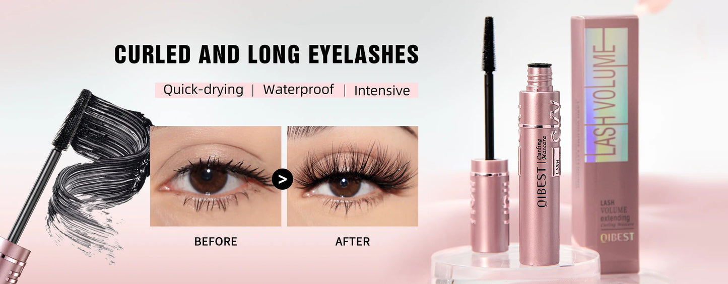 QIBEST Black Mascara Eyelashes Mascara 4D Silky Eyelashes Lengthening Eyelashes Makeup Waterproof Mascara Volume Eye Cosmetics