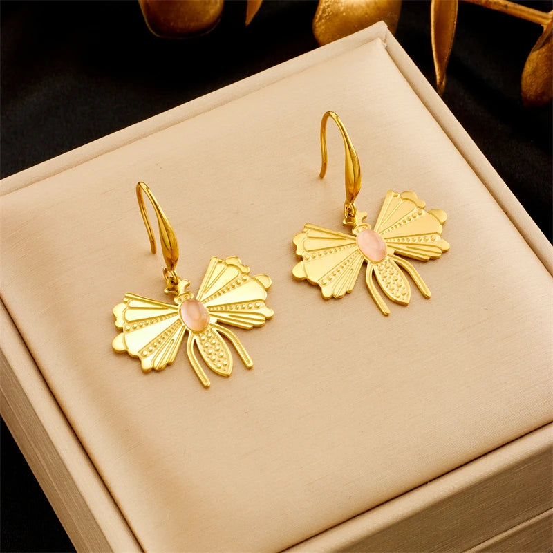 DIEYURO 316L Stainless Steel Heart Butterfly Leaf Drop Earrings For Women Girl Fashion Anti-rust Ear Jewelry