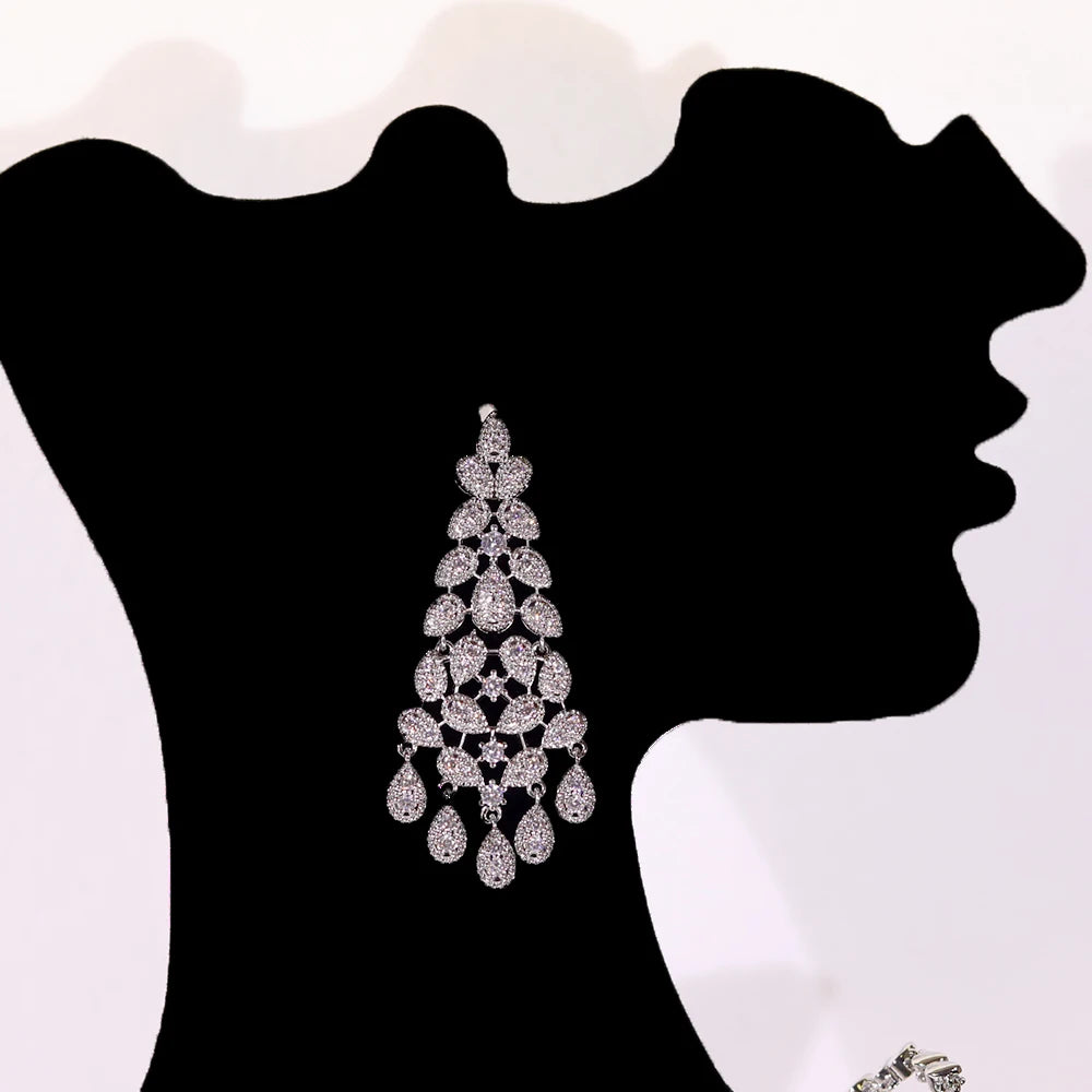 ASNORA Gorgeous CZ Crystal Zirconia Luxury Silver Color Necklace Europe Bridal Wedding Party Dubai Jewelry Set for Women