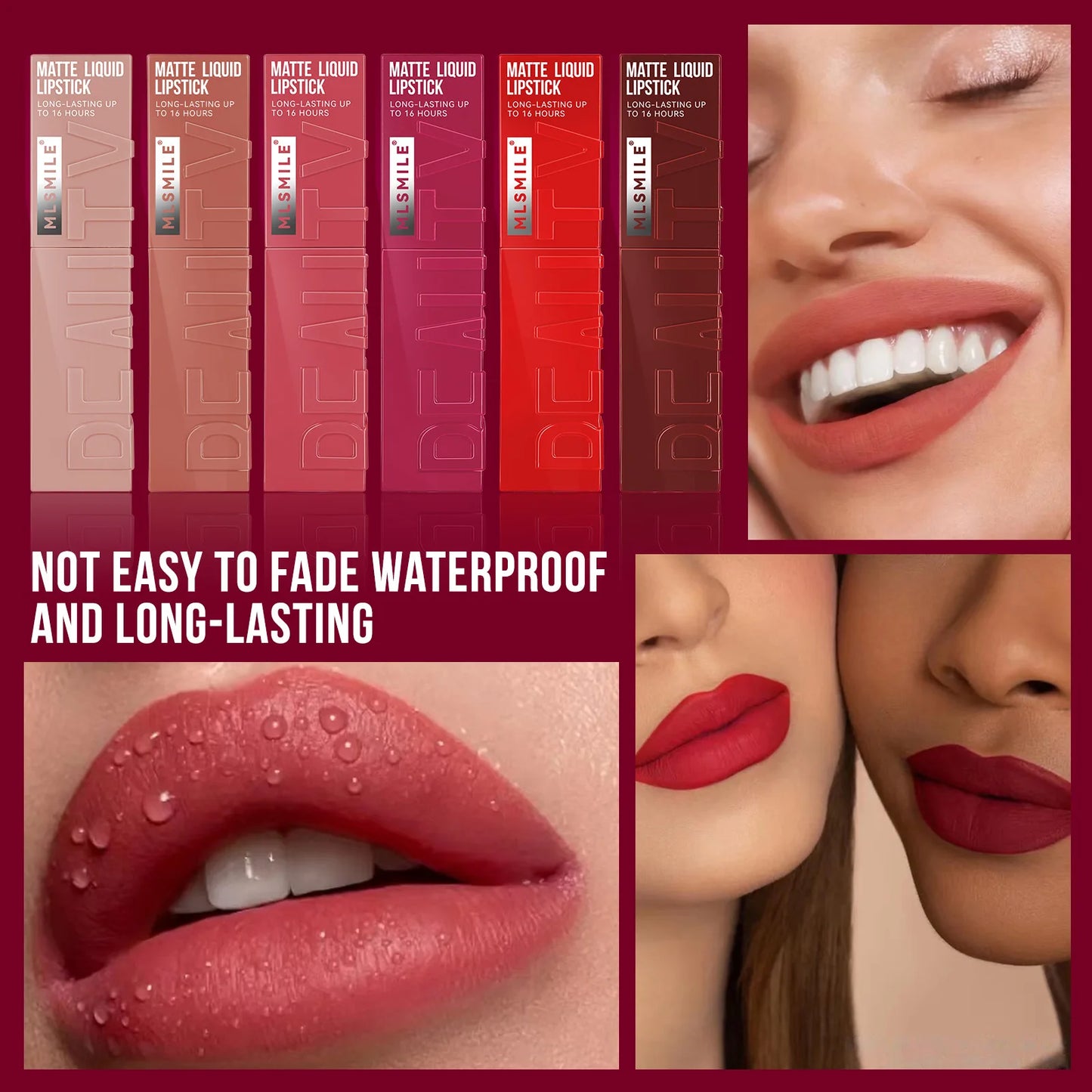 MLSMILE muti-Color Mist Liquid matte Velvet Satin Non-stick cup Lip glaze Waterproof long-lasting color liquid lip gloss