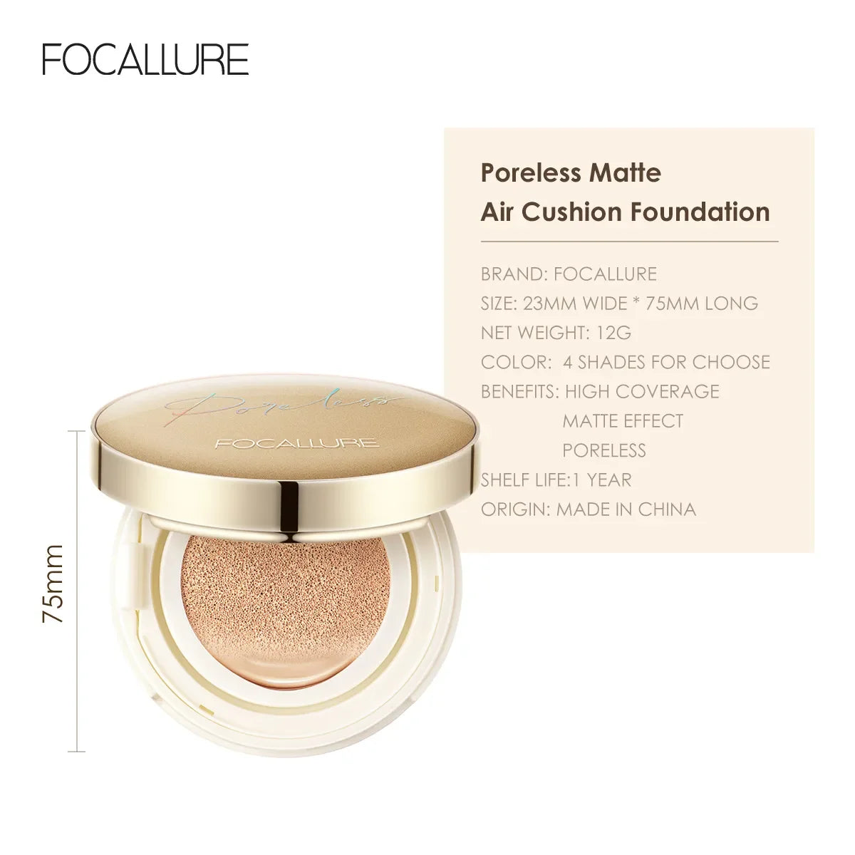 FOCALLURE Waterproof Matte Air Cushion Poreless BB&CC Cream High Coverage Oil-control Soft Face Makeup Foundation Base Cosmetics