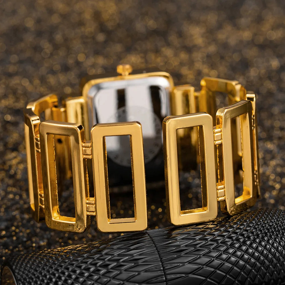 Women's Watch Luxury Gold and Silver Bracelet Watch Personalized Women's Rectangular Dial Clock