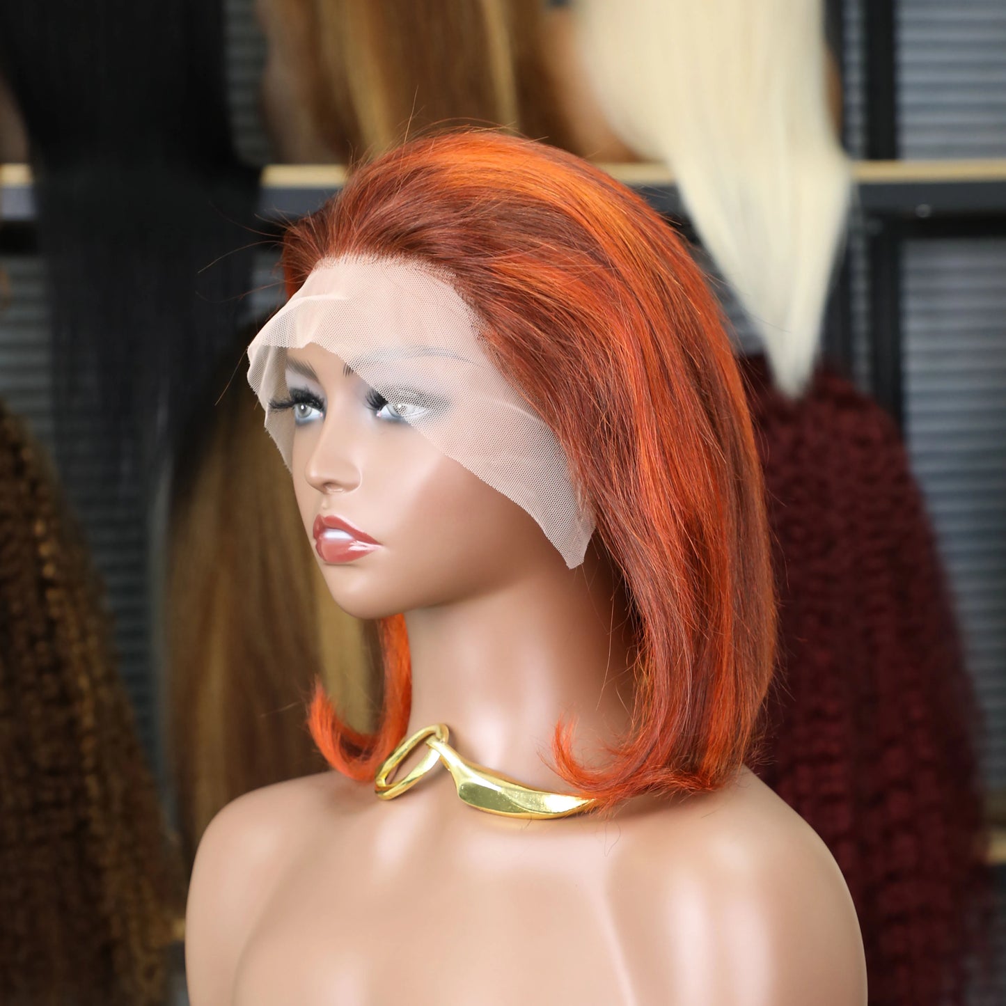 4/350 Brown Ginger Orange Color Short Straight 13x4 Bob Human Hair Wigs 200%Density Lace Frontal Pre Plucked Wig For Women