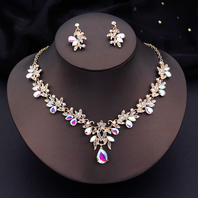 Luxury Fashion Necklace Sets for Women Dangle Earrings Princess Collar Two Piece Set Bride Jewelry Bridal Wedding Accessories