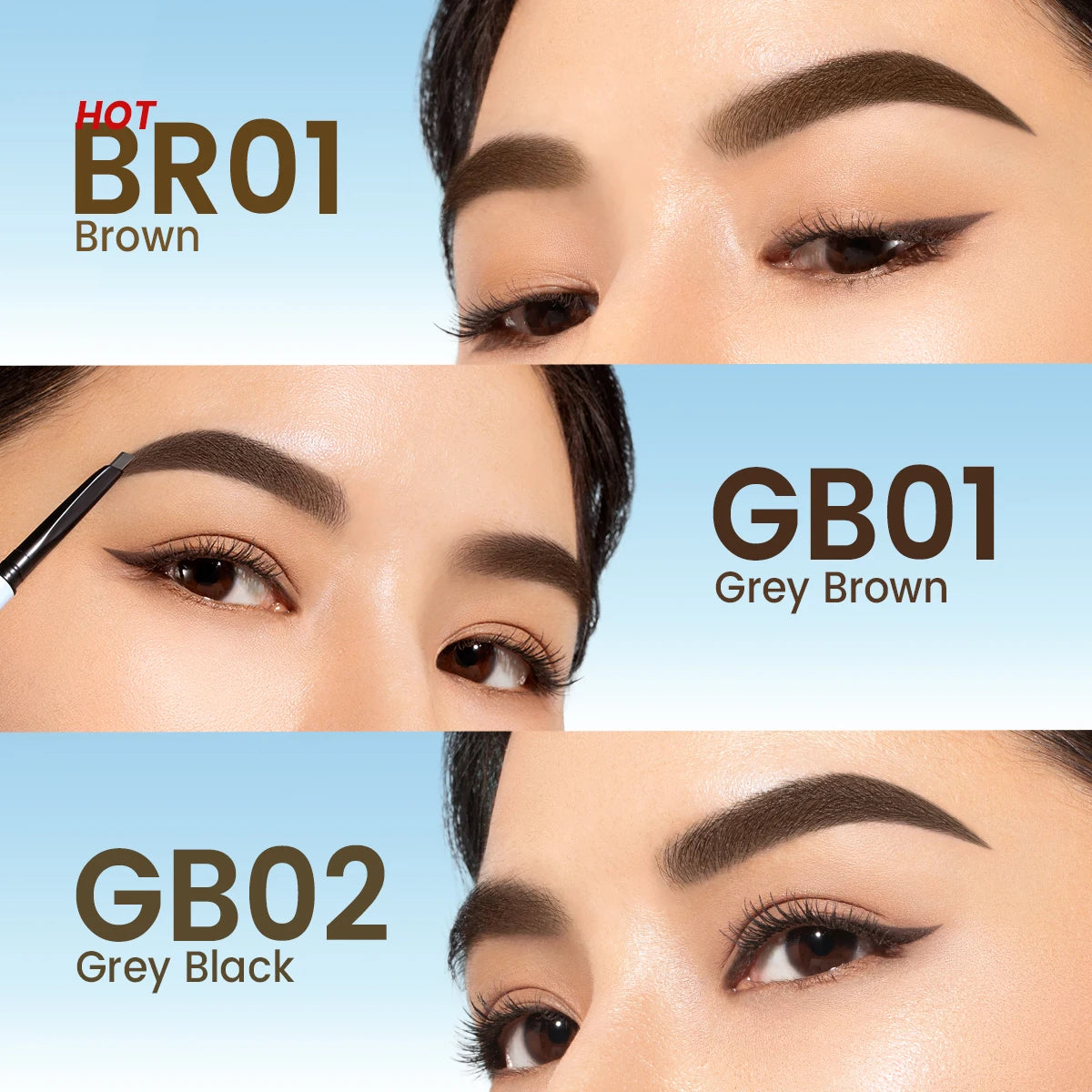 FOCALLURE Eyebrow Pencil Waterproof Long-lasting 3 In 1 Ultra Fine Triangle Eye Brow Makeup Cosmetics