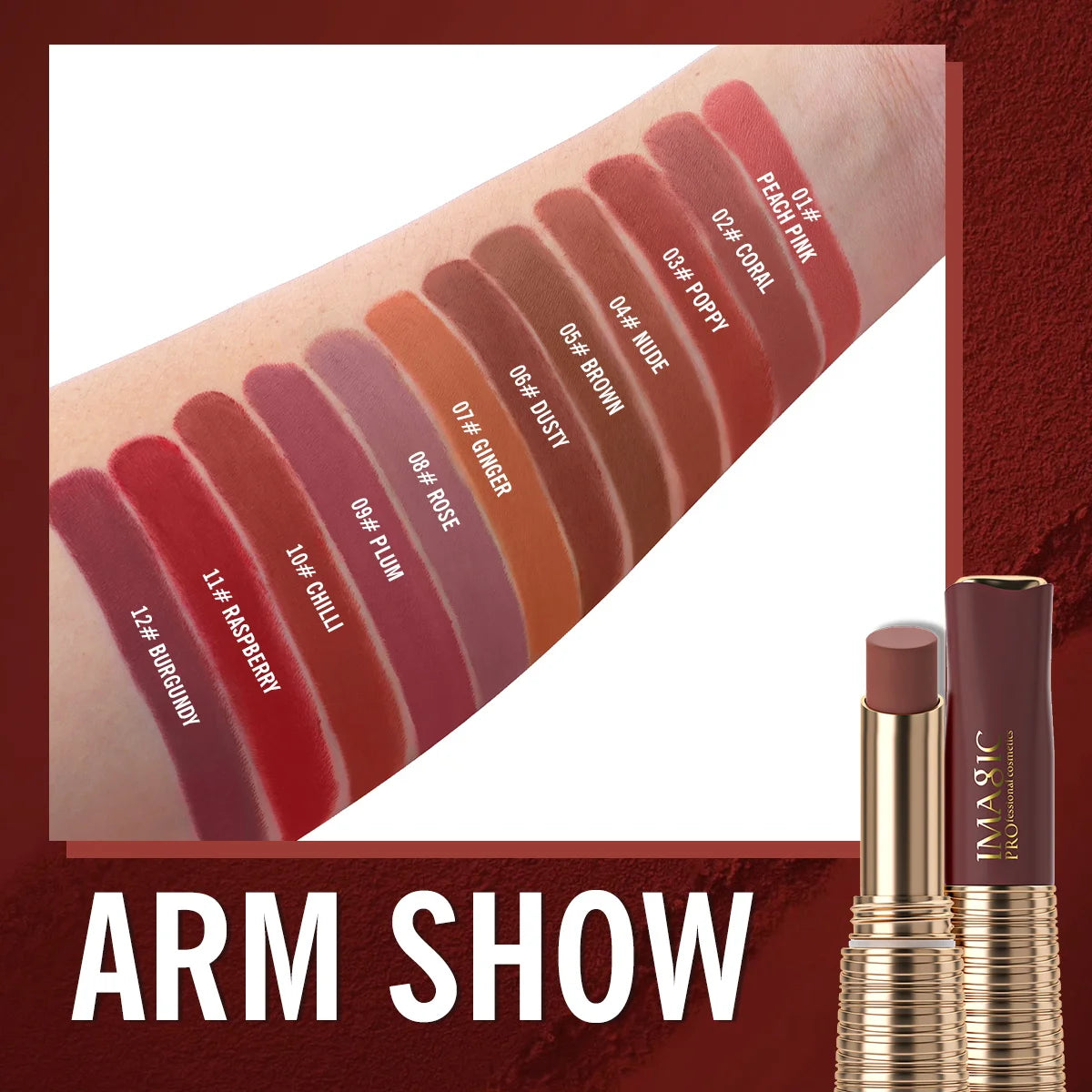 IMAGIC Lipstick Matte Long Lasting No-stick Lipstick Waterproof Makeup Lip Stick Smudge-free Classic Highly Pigmented Lip Tint