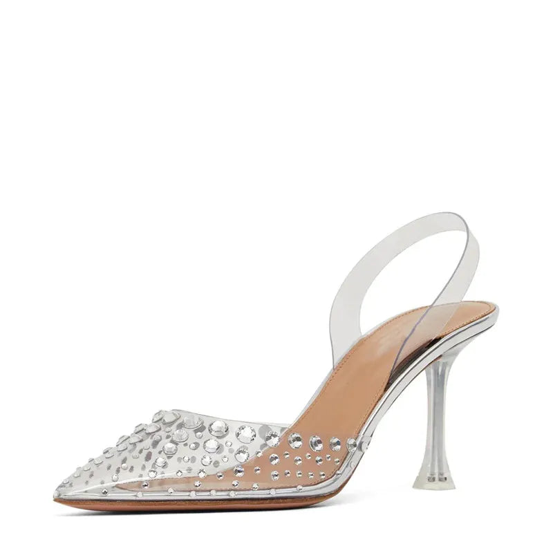 Rhinestones Transparent PVC Women Pumps Fashion Summer Slingbacks Clear Crystal High heels Female Wedding Prom Shoes