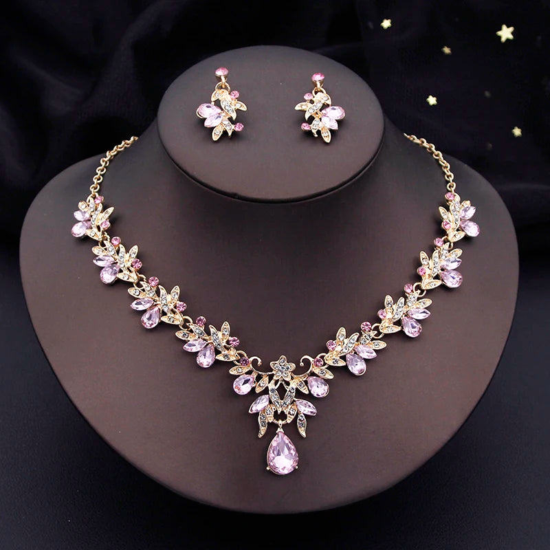 Luxury Fashion Necklace Sets for Women Dangle Earrings Princess Collar Two Piece Set Bride Jewelry Bridal Wedding Accessories