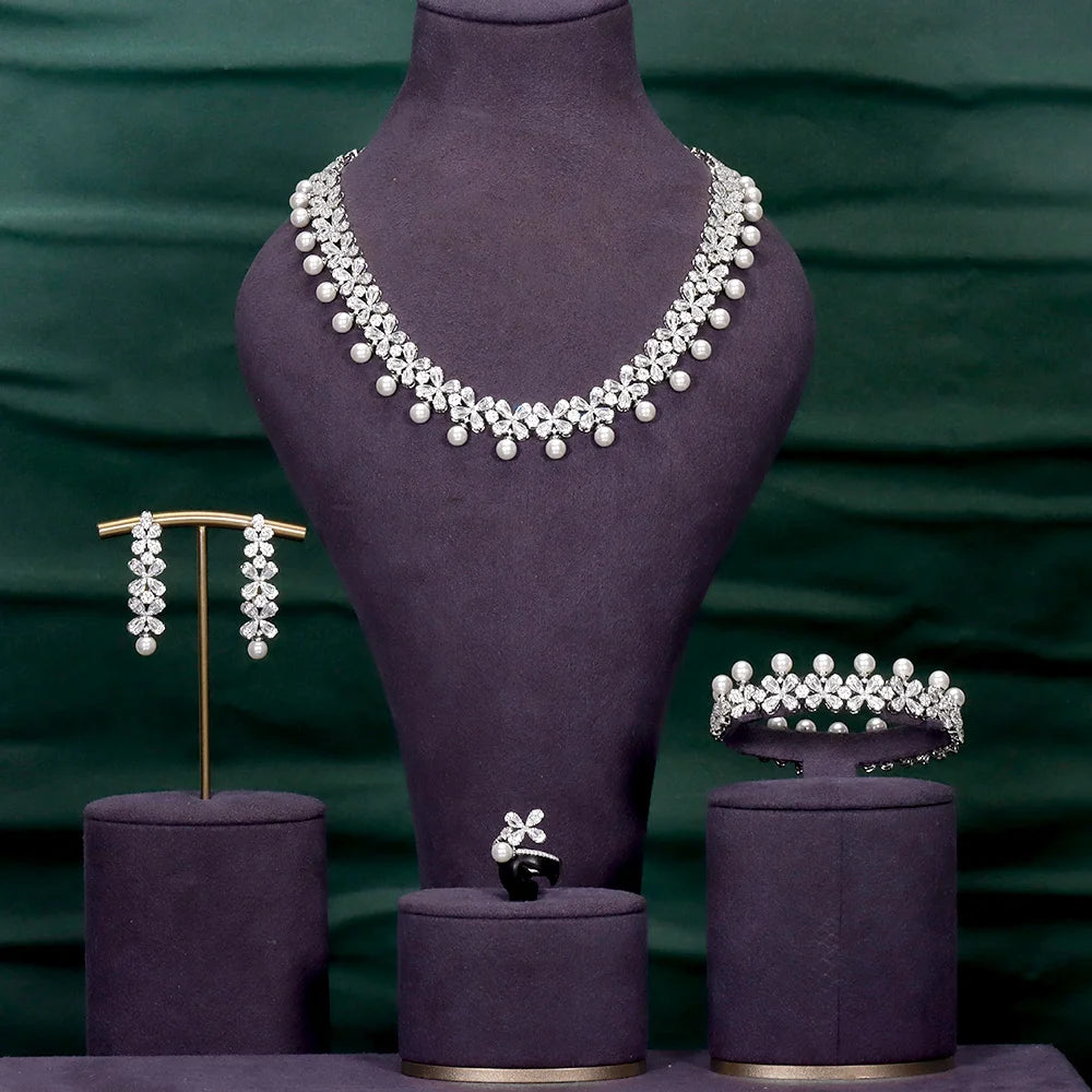 Newly Designed 4 PCS Zircon Set Jewelry Women's for occasions and Party Accessories