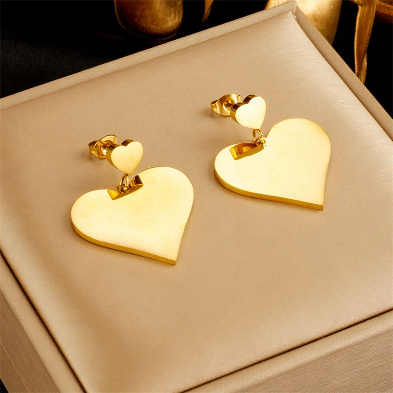 DIEYURO 316L Stainless Steel Heart Butterfly Leaf Drop Earrings For Women Girl Fashion Anti-rust Ear Jewelry