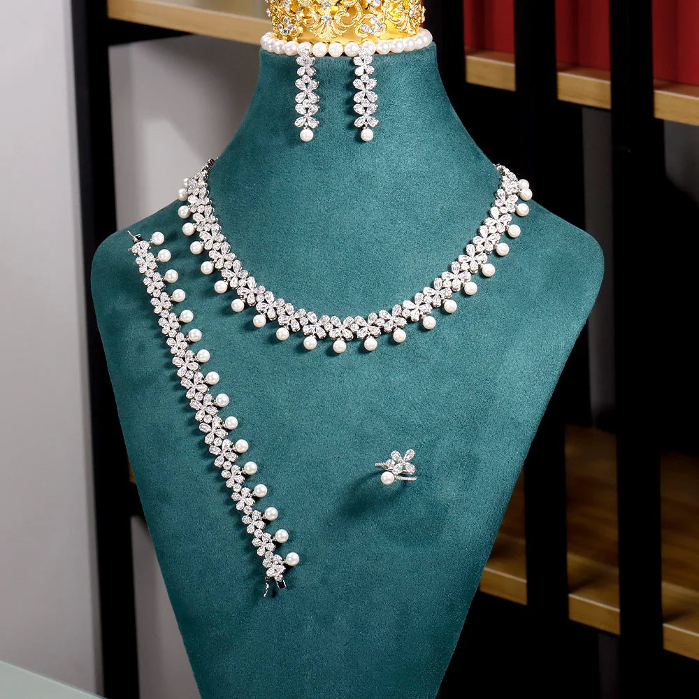 Newly Designed 4 PCS Zircon Set Jewelry Women's for occasions and Party Accessories