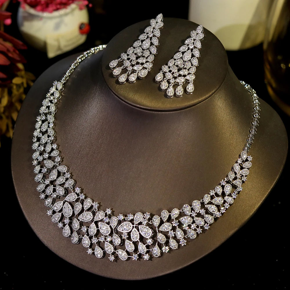 ASNORA Gorgeous CZ Crystal Zirconia Luxury Silver Color Necklace Europe Bridal Wedding Party Dubai Jewelry Set for Women