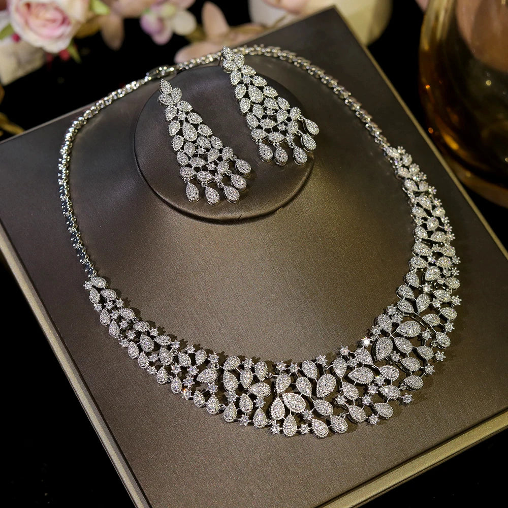 ASNORA Gorgeous CZ Crystal Zirconia Luxury Silver Color Necklace Europe Bridal Wedding Party Dubai Jewelry Set for Women