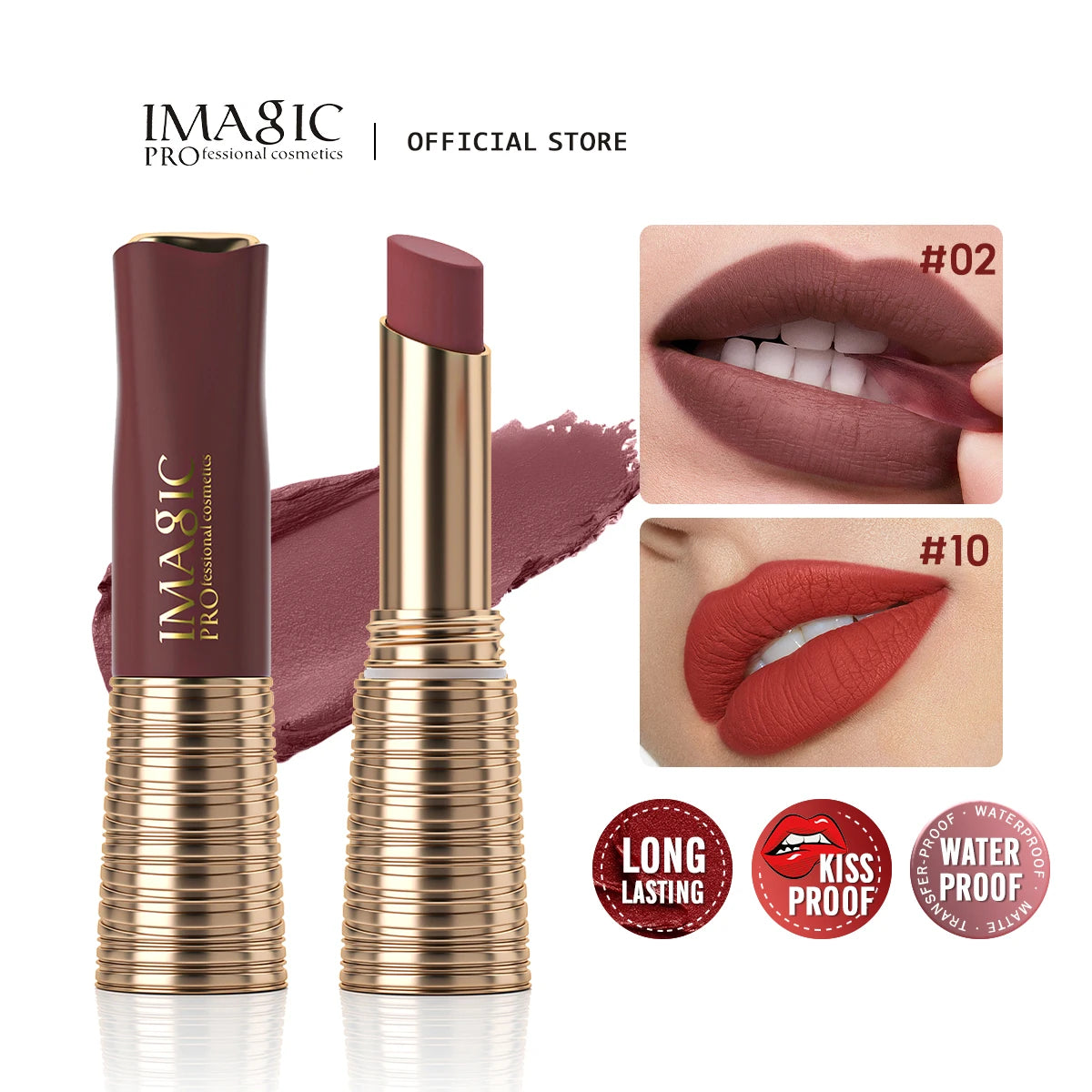 IMAGIC Lipstick Matte Long Lasting No-stick Lipstick Waterproof Makeup Lip Stick Smudge-free Classic Highly Pigmented Lip Tint