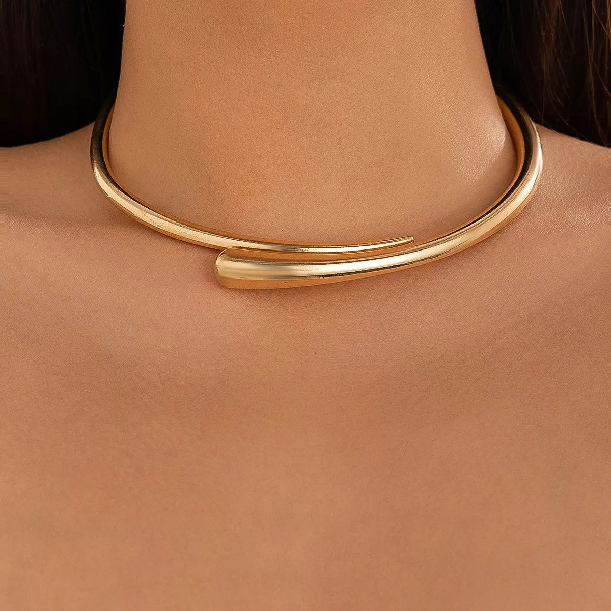Personalized Spring Open Necklaces Bangles Rings Set For Women Punk Geometric Gold Silver Color Metal New Hip Hop Jewelry Set