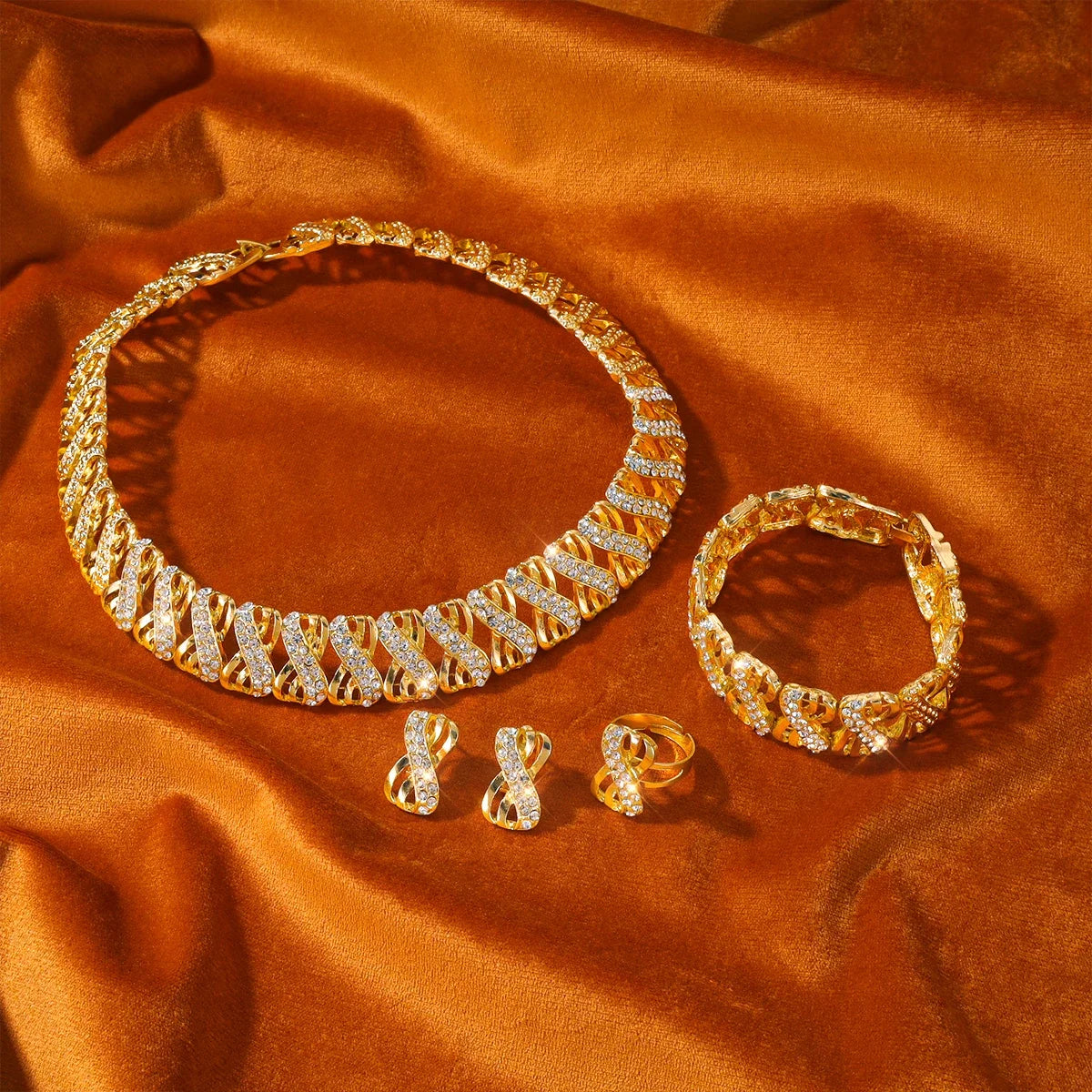Fashion Jewelry Set Party Women's Neck Chain Bracelet Earrings Ring Suitable for Gift Giving Popular Accessories