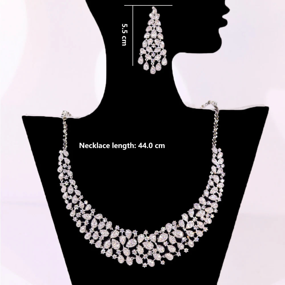 ASNORA Gorgeous CZ Crystal Zirconia Luxury Silver Color Necklace Europe Bridal Wedding Party Dubai Jewelry Set for Women