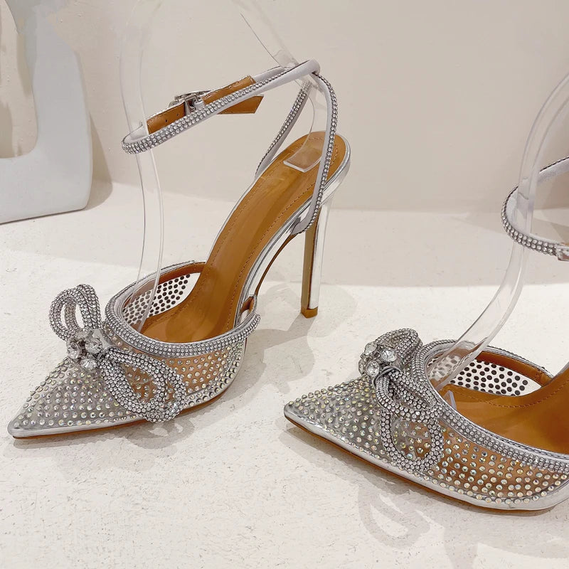 Eilyken New PVC Transparent Women Pumps Sexy Butterfly-knot CRYSTAL High Heels Pointed Toe Wedding Prom Sandals Spring Shoes