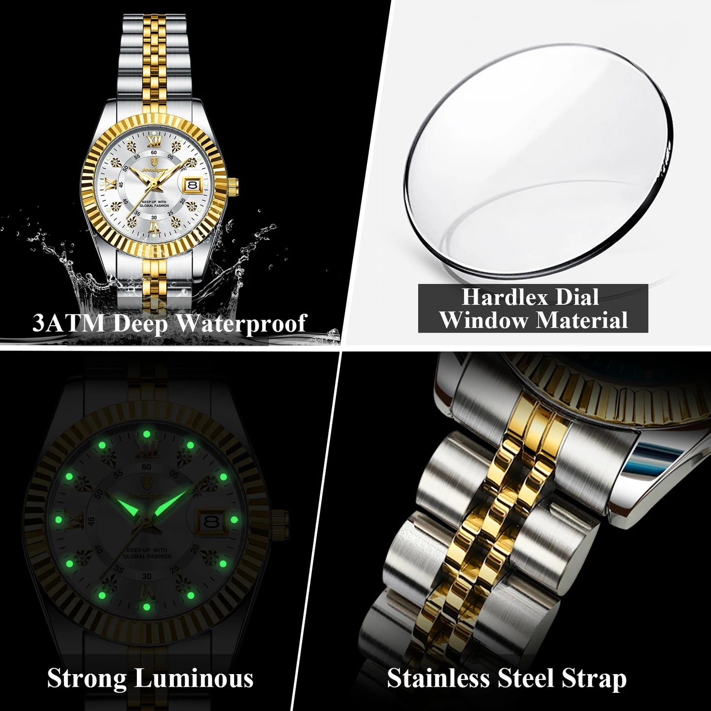 POEDAGAR Luxury Elegant Watch for Women Waterproof Luminous Date Ladies Watch Stainless Steel Quartz Women's Watches