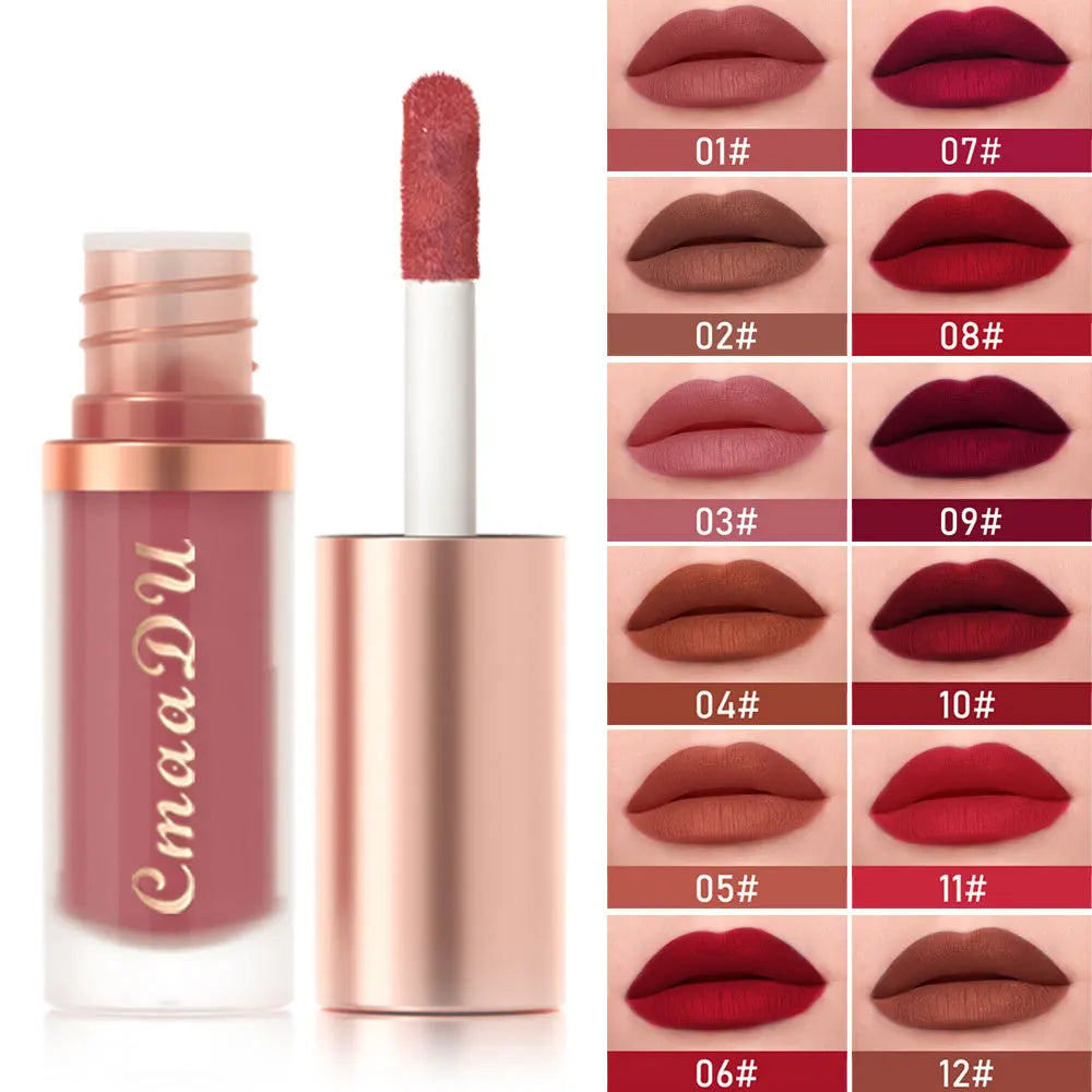 CmaaDu Long-Lasting Lip Sense Color Makeup Waterproof Lipsticks Matte Velvet Lip Gloss