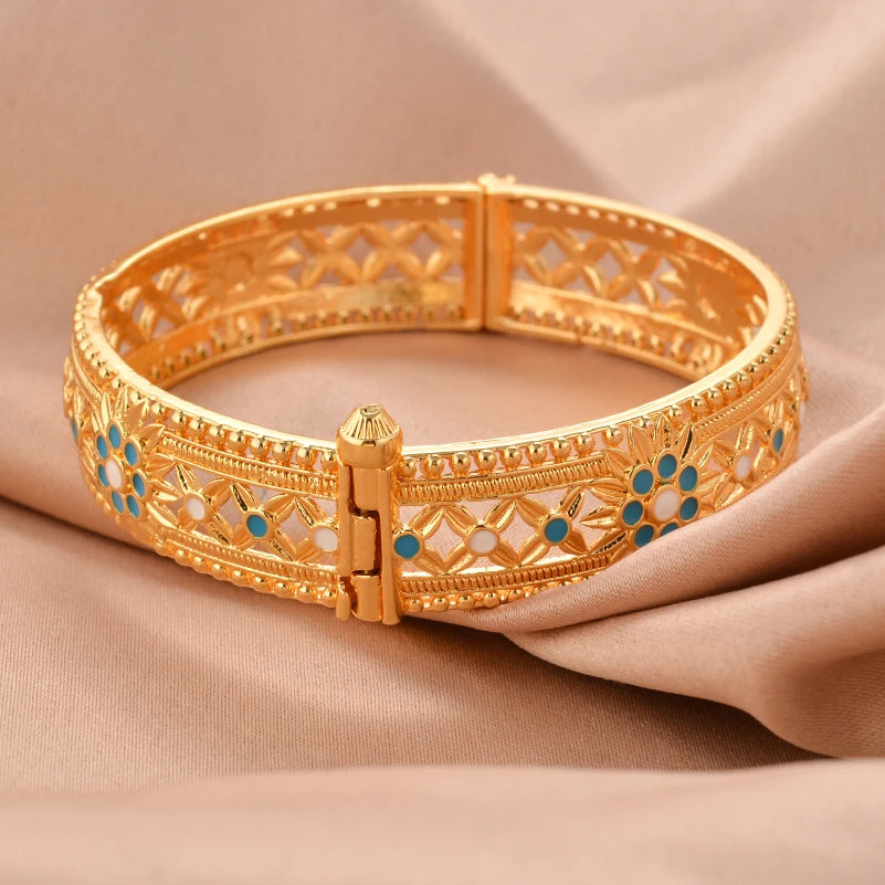 Dubai 24K Gold Color Bangles For Women Bracelets Charm Wedding Ethiopian Hand Jewelry Party