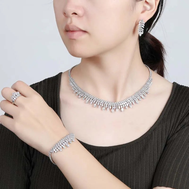 Jewelry Set HADIYANA New Necklace Bracelet Ring Earrings Bridal Wedding Elegant Ladies High Quality Zircon Set Girl Gifts