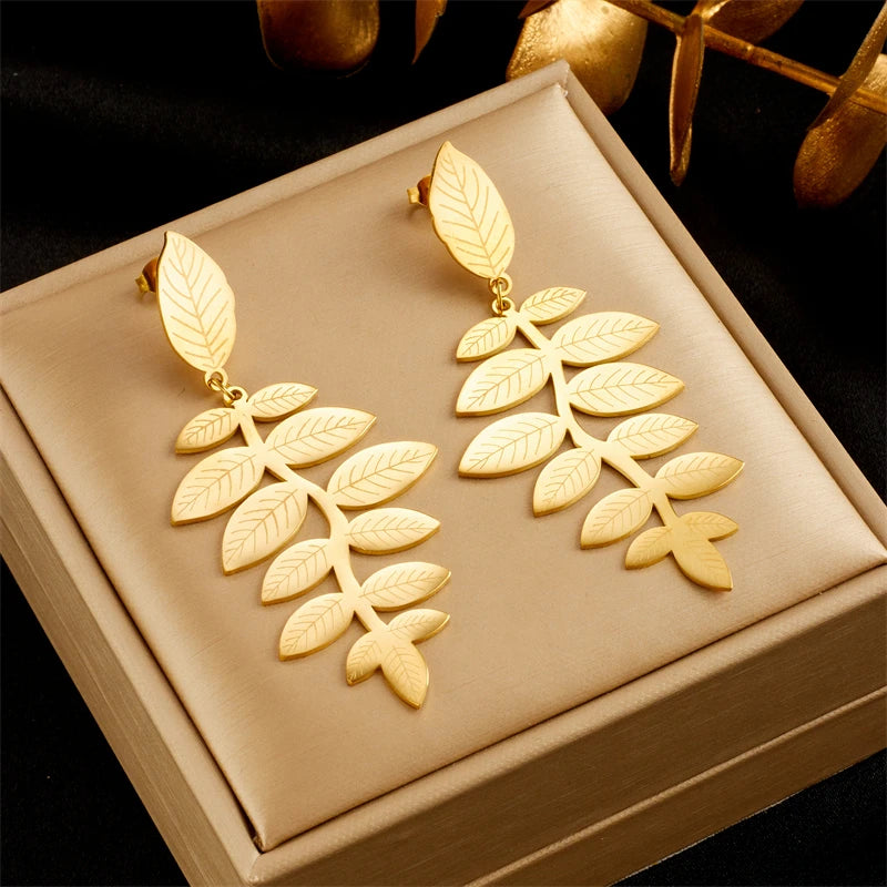 DIEYURO 316L Stainless Steel Heart Butterfly Leaf Drop Earrings For Women Girl Fashion Anti-rust Ear Jewelry