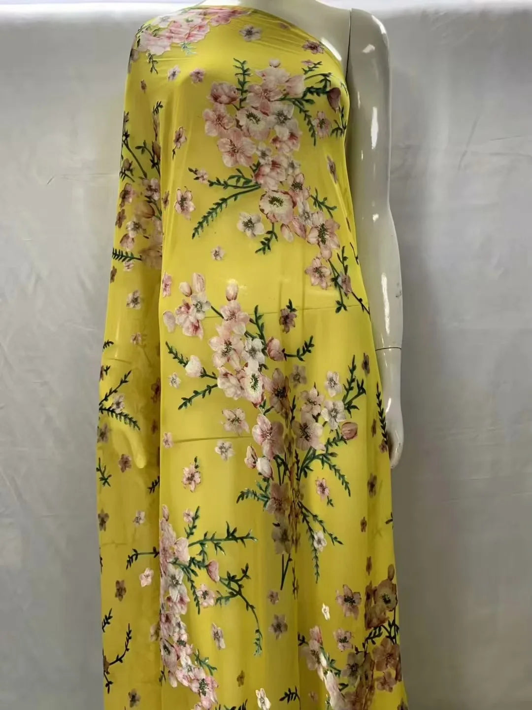 Fashion Soft Print Satin Silk Fabric With Swiss Voile Lace For Party Lady Dress Sewing Material 5+2 Yards/Set