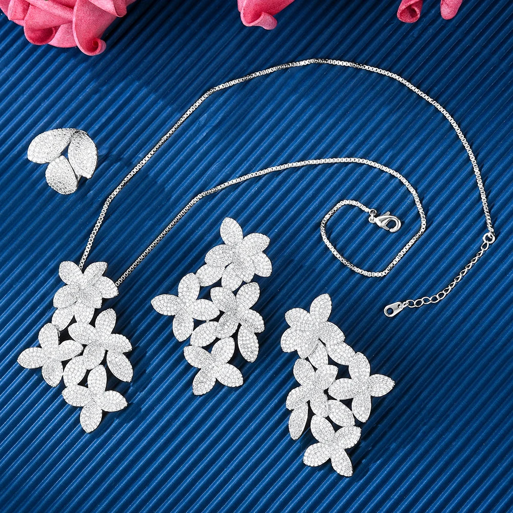 GODKI Fashion Luxury Flower Jewelry Sets For Women Wedding & Party Full Zircon Dubai Bridal Necklace Earring