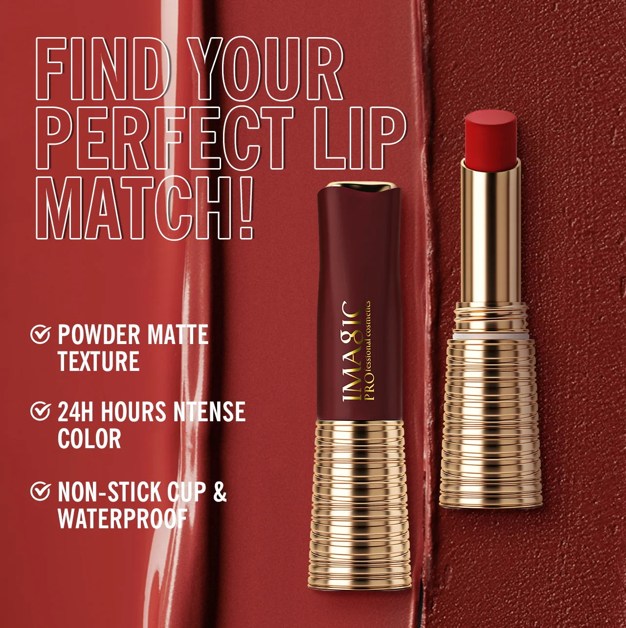IMAGIC Lipstick Matte Long Lasting No-stick Lipstick Waterproof Makeup Lip Stick Smudge-free Classic Highly Pigmented Lip Tint